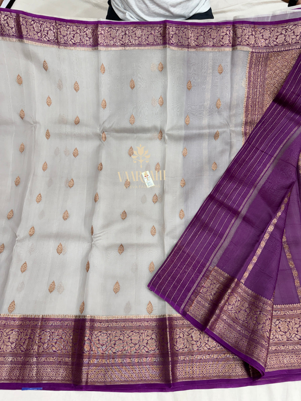 Handloom Kora Silk Sarees with Elegant Gold Zari Butti & Rich Zari Border Certified