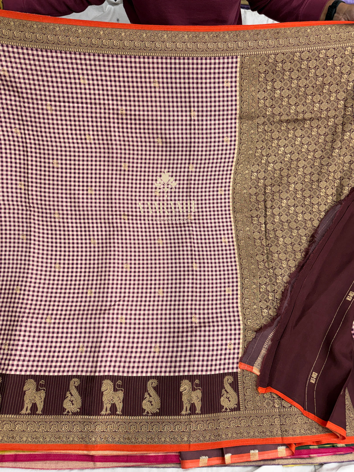 Kanchi Dola Silk Sarees with Madras checks Online | Traditional Zari Border Sarees