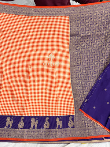 Kanchi Dola Silk Sarees with Madras checks Online | Traditional Zari Border Sarees