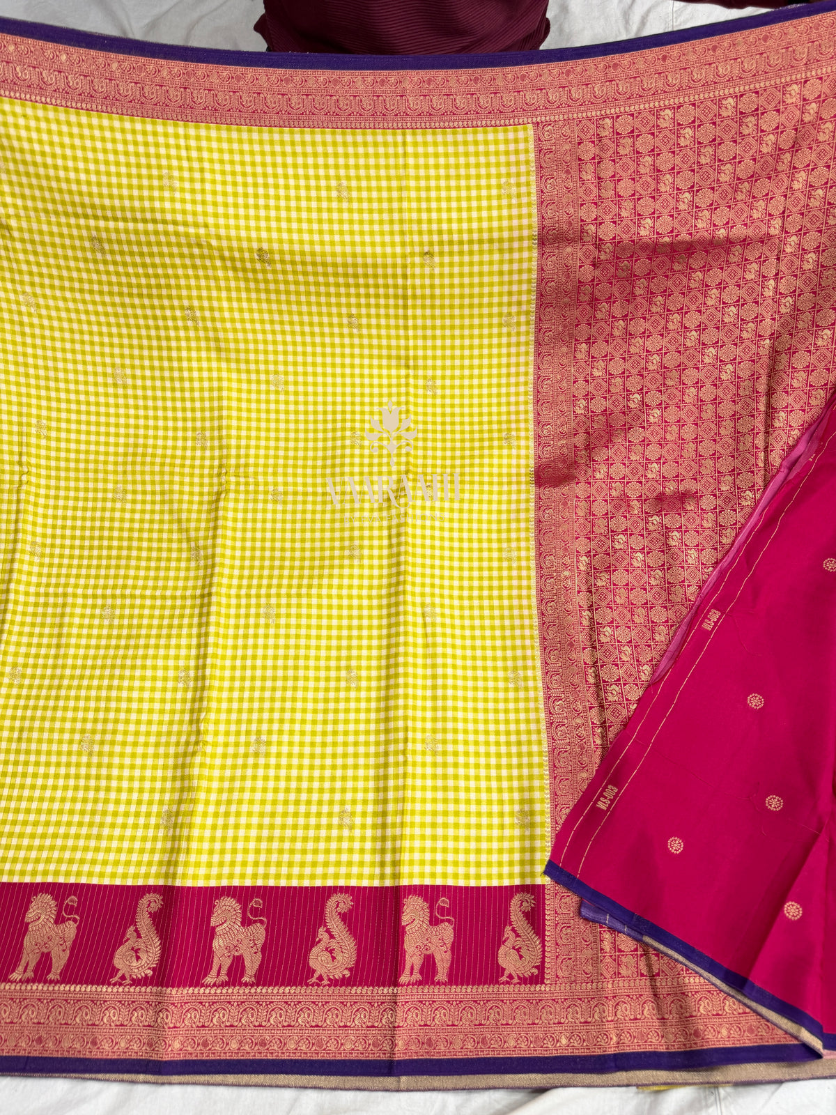Kanchi Dola Silk Sarees with Madras checks Online | Traditional Zari Border Sarees