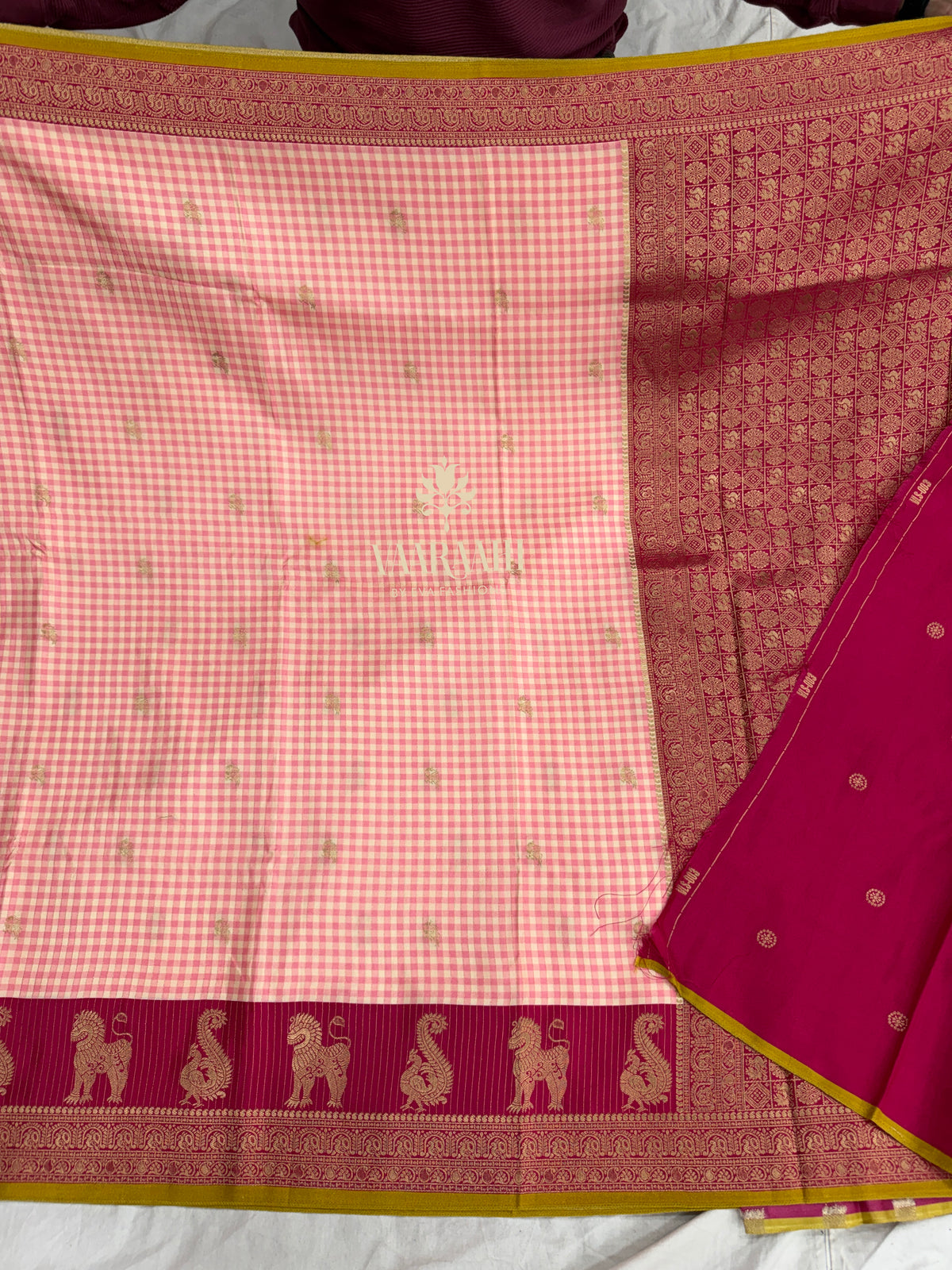 Kanchi Dola Silk Sarees with Madras checks Online | Traditional Zari Border Sarees