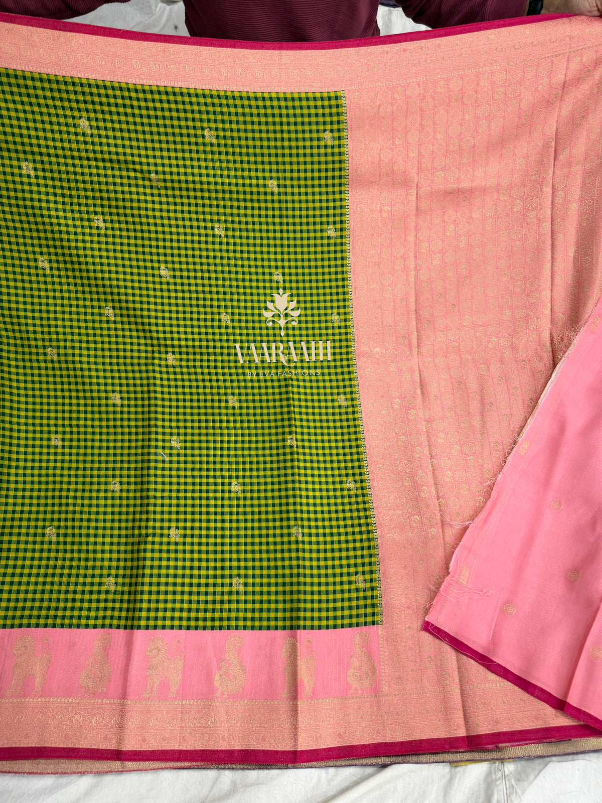 Kanchi Dola Silk Sarees with Madras checks Online | Traditional Zari Border Sarees