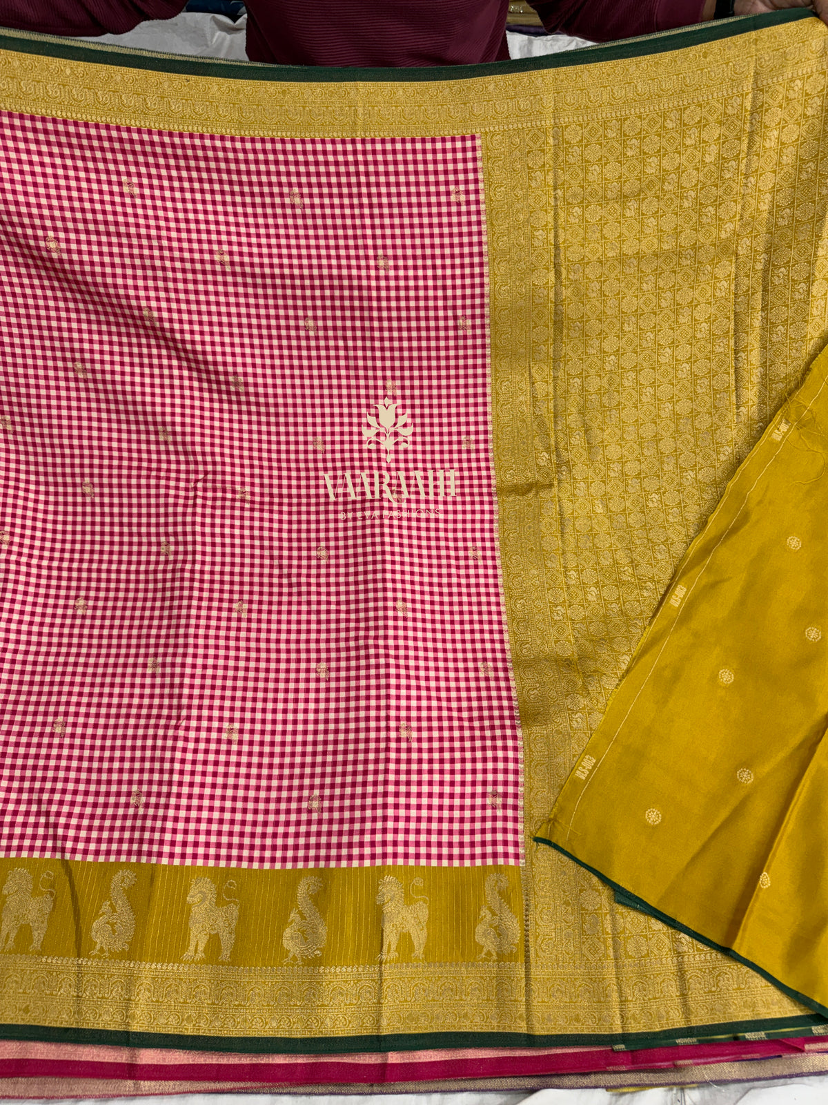 Kanchi Dola Silk Sarees with Madras checks Online | Traditional Zari Border Sarees