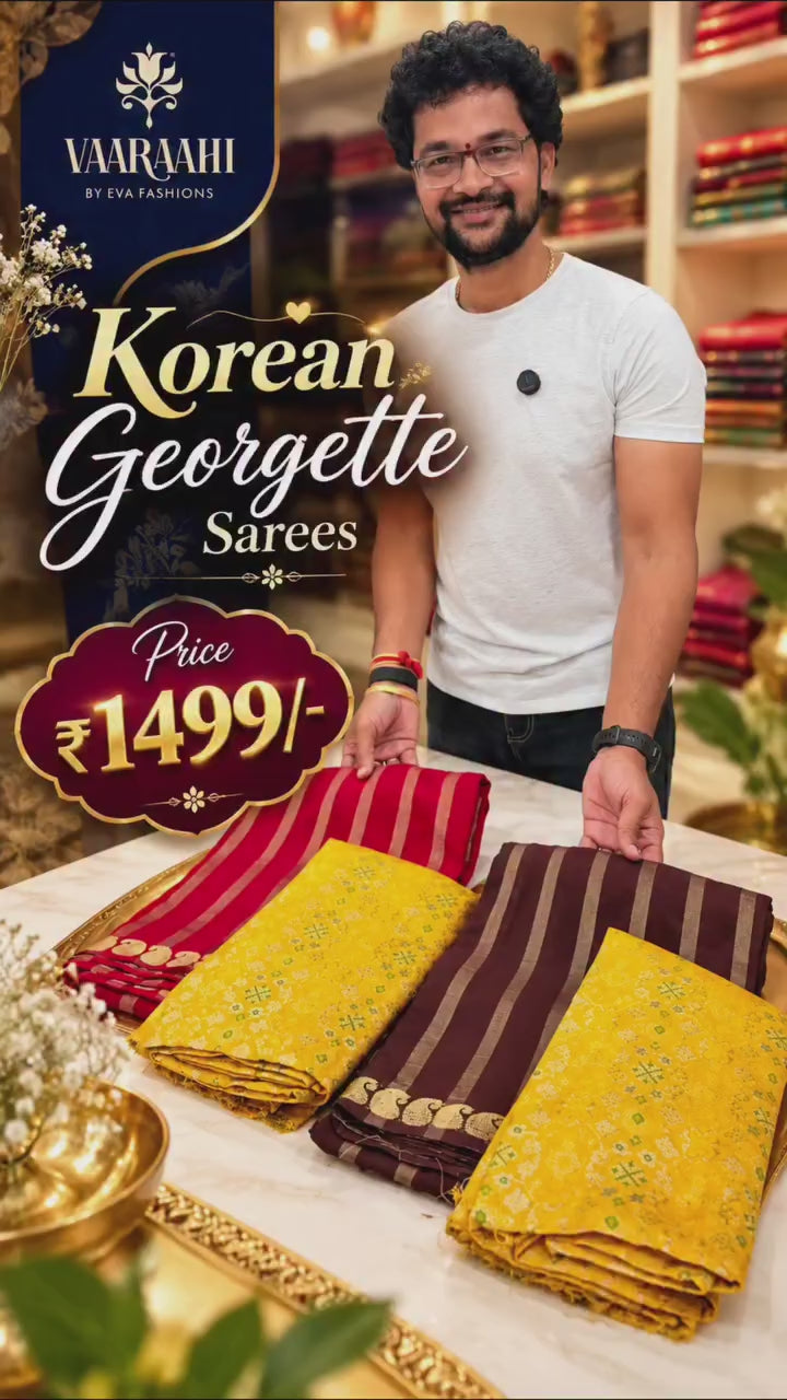 Korean Georgette Sarees with Elegant Zari Stripes & Designer Pallu | Lightweight Party Wear Sarees